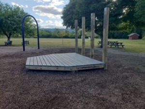 new wooden performance stage at elementary school