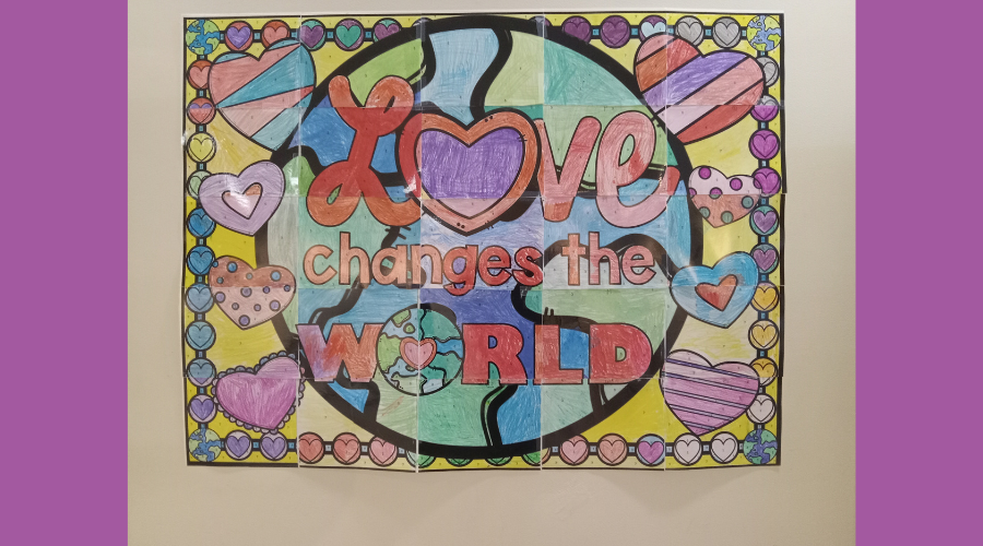 Grade 7 student art team project. Love changes the world.
