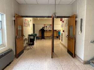 Hallway with open doors in an elementary school