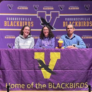 Three people at Home of the Blackbirds table Mariem