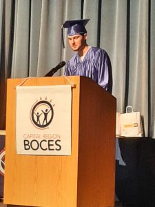 Alex Stapf gives a speech at the CTE Schoharie Campus