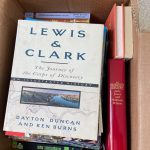 Box of donated books.