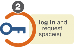 Key with log in and request space logo.
