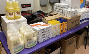 Food items on tables in Blackbird Community Shop.